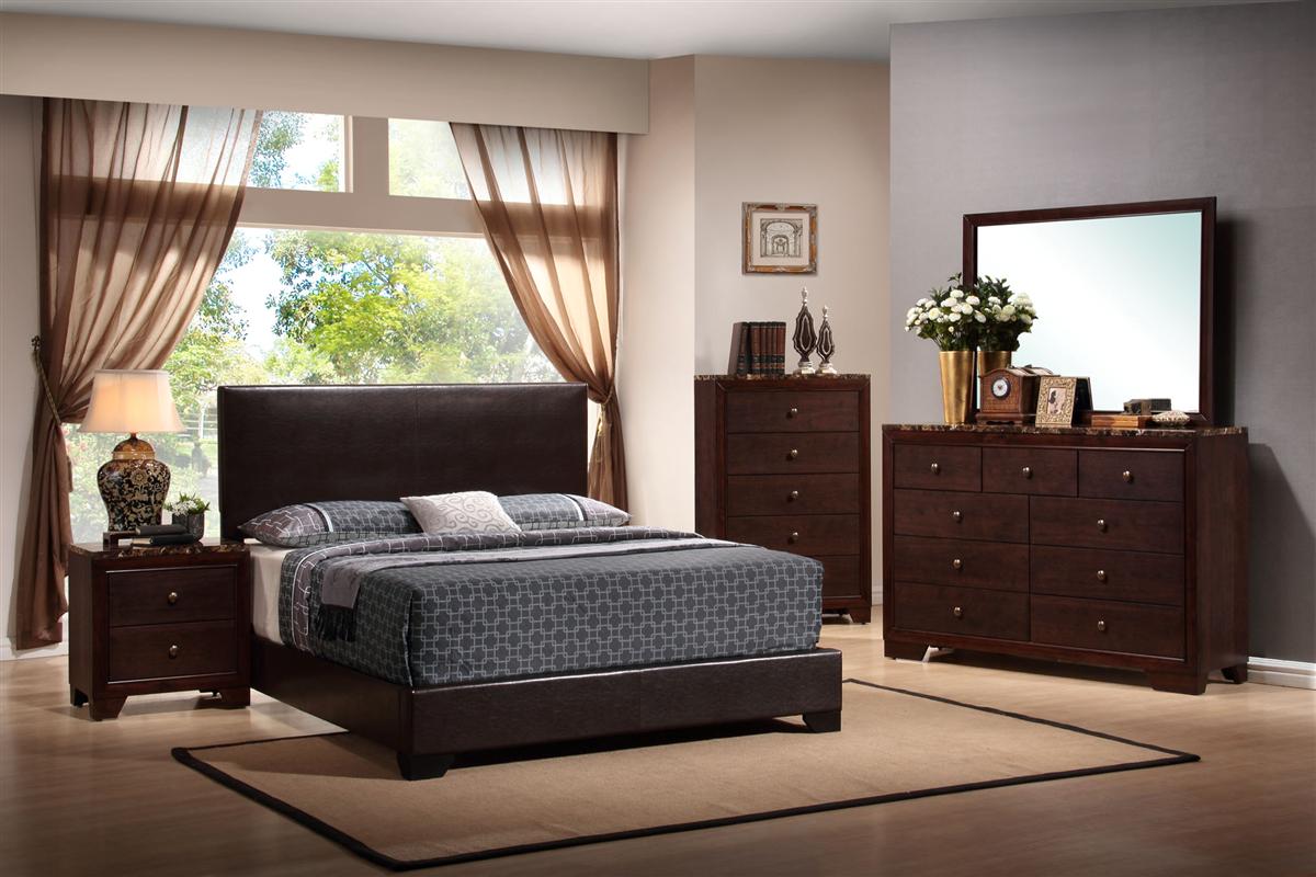 Conner Upholstered Panel Bed Black and Dark Brown