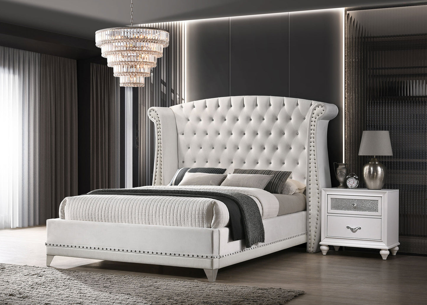 Barzini Wingback Tufted Bed White