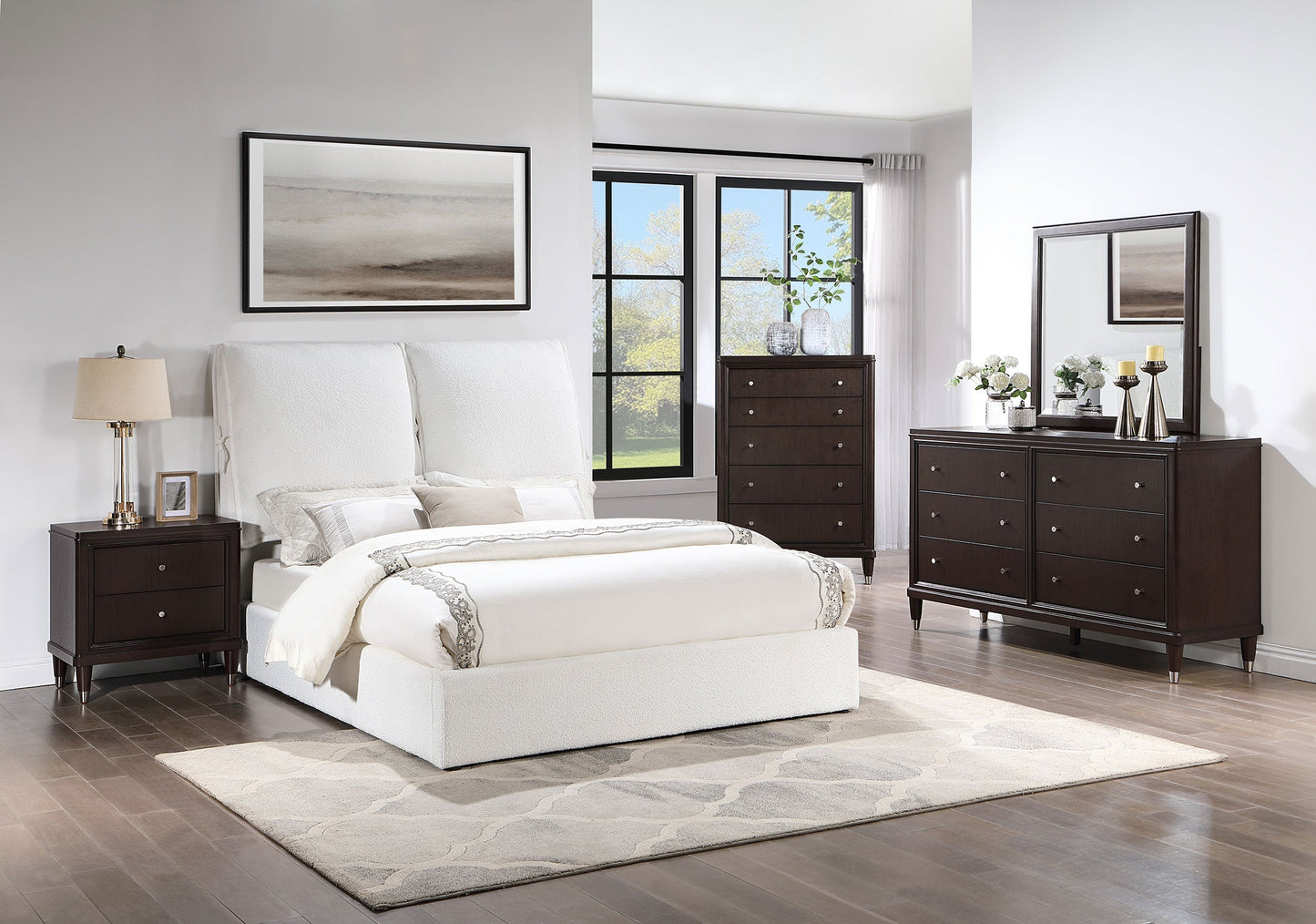 Gwendoline Upholstered Platform Bed with Pillow Headboard White