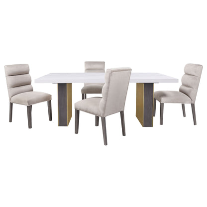 Carla Rectangular Dining Table with Cultured Carrara Marble Top White and Gold