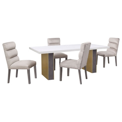 Carla Rectangular Dining Table with Cultured Carrara Marble Top White and Gold