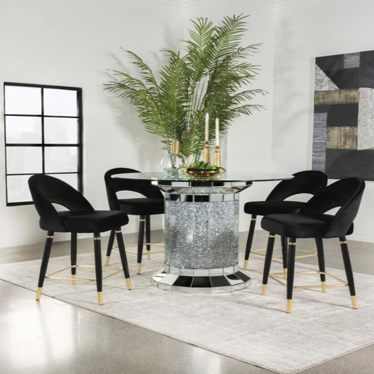 Ellie 5-piece Pedestal Counter Height Dining Room Set Mirror and Black