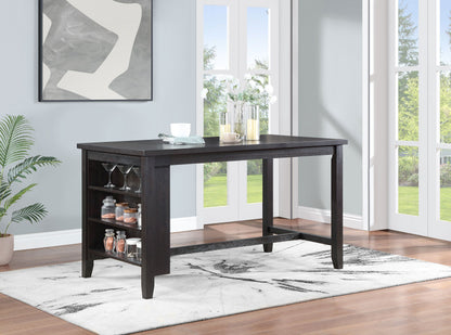 Elliston Rectangular Counter Height Dining Table with Storage Shelves Dark Grey