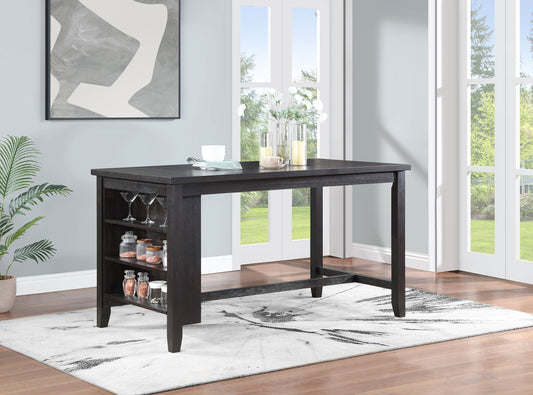 Elliston Rectangular Counter Height Dining Table with Storage Shelves Dark Grey