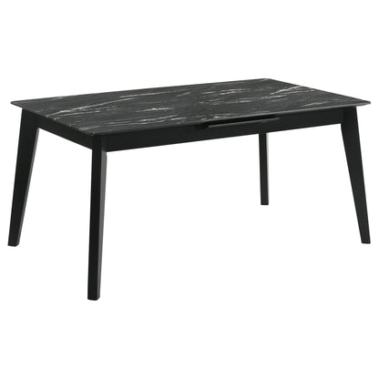 Crestmont Rectangular Dining Table with Faux Marble Top and 16" Self-Storing Extension Leaf Grey