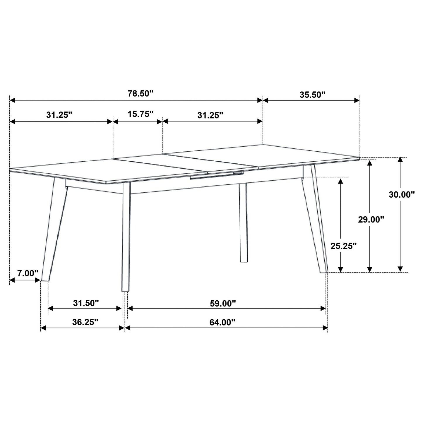 Crestmont Rectangular Dining Table with Faux Marble Top and 16" Self-Storing Extension Leaf Grey