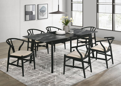 Crestmont Rectangular Dining Table with Faux Marble Top and 16" Self-Storing Extension Leaf Grey