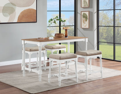 Martina  Rectangular Counter Height Dining Set with Stools Brown and White