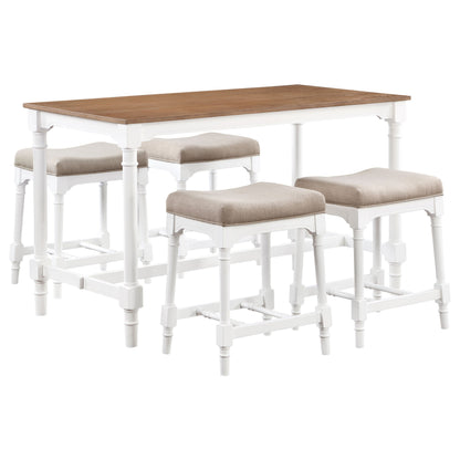 Martina  Rectangular Counter Height Dining Set with Stools Brown and White