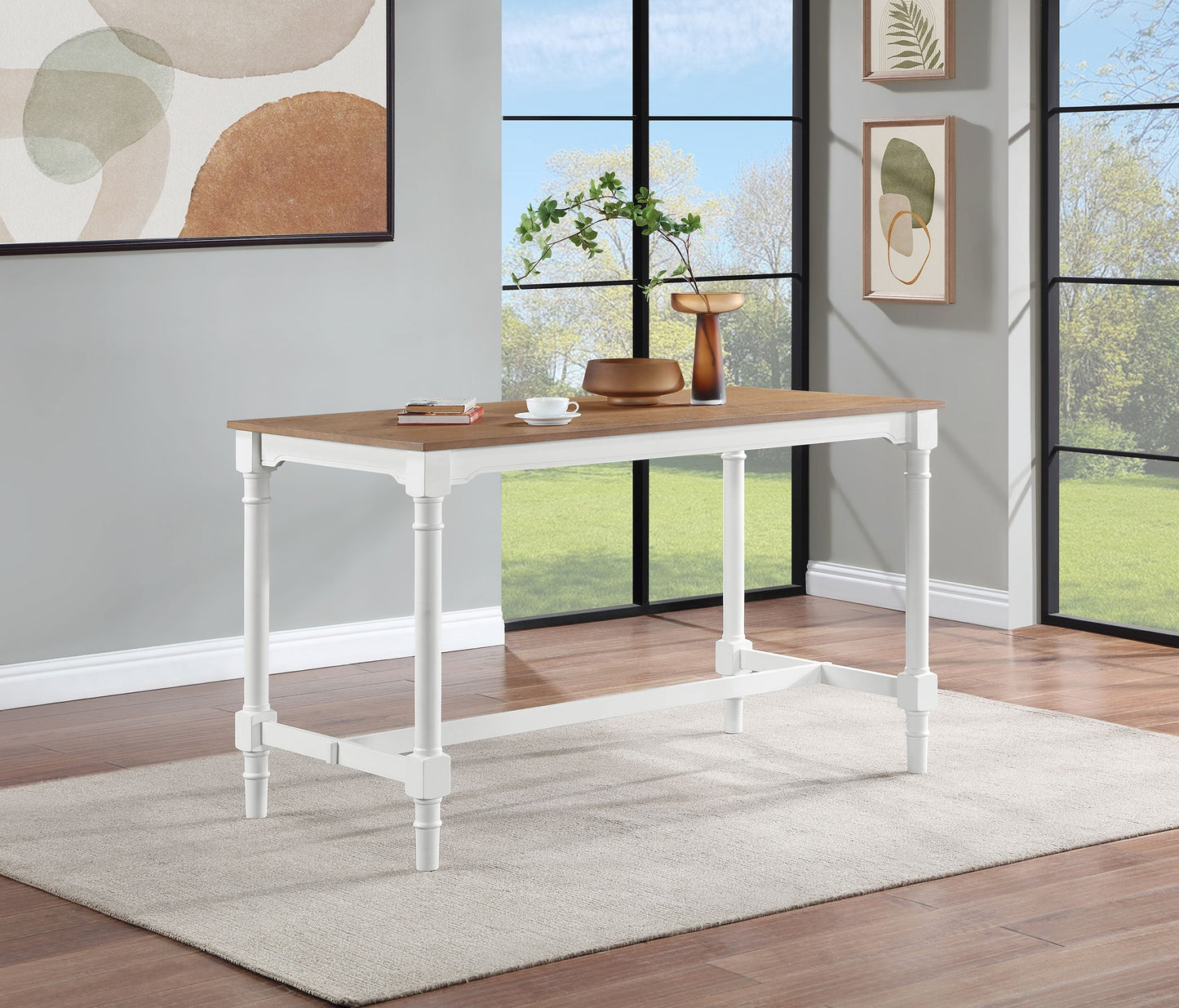 Martina  Rectangular Counter Height Dining Set with Stools Brown and White