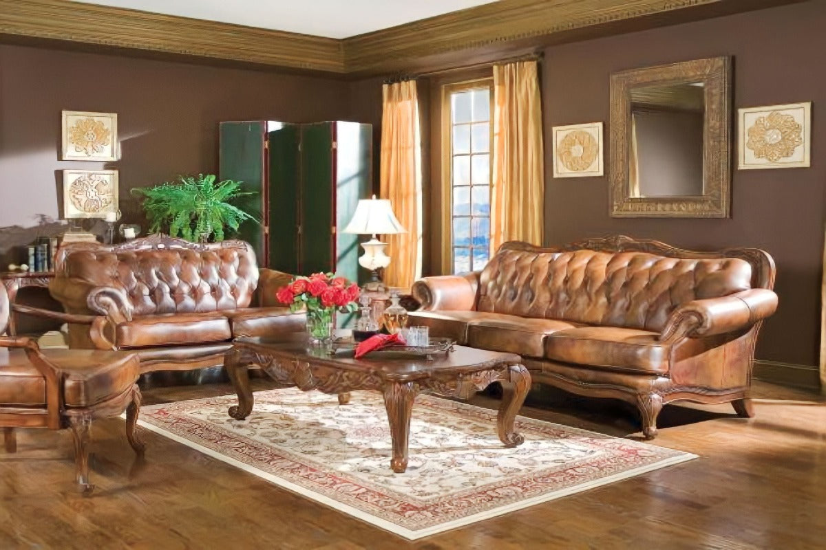 Victoria Upholstered Tufted Living Room Set Brown