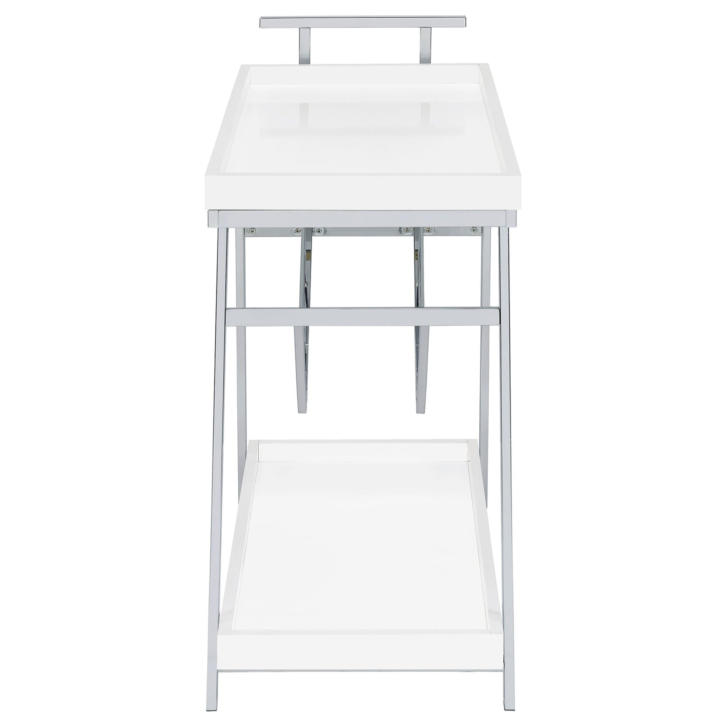 Kinney 2-tier Bar Cart with Storage Drawer White High Gloss and Chrome