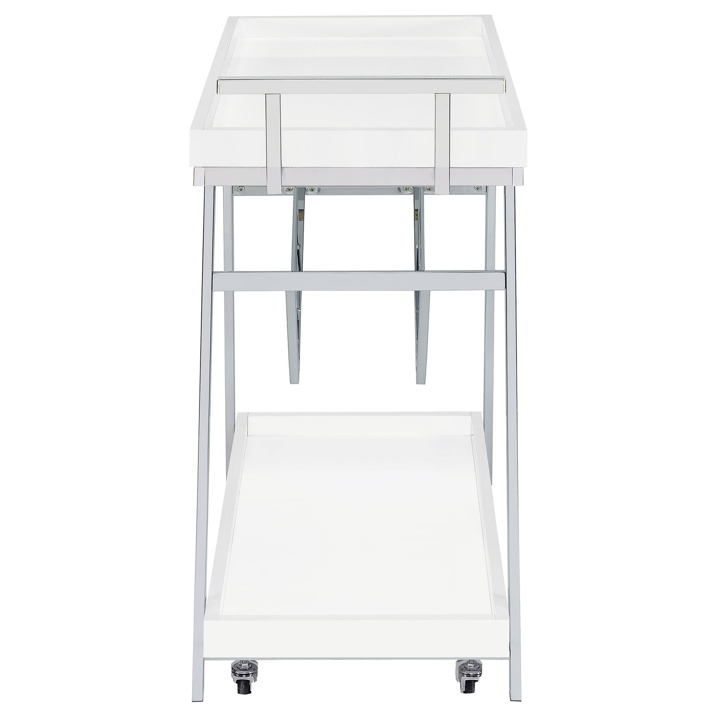 Kinney 2-tier Bar Cart with Storage Drawer White High Gloss and Chrome