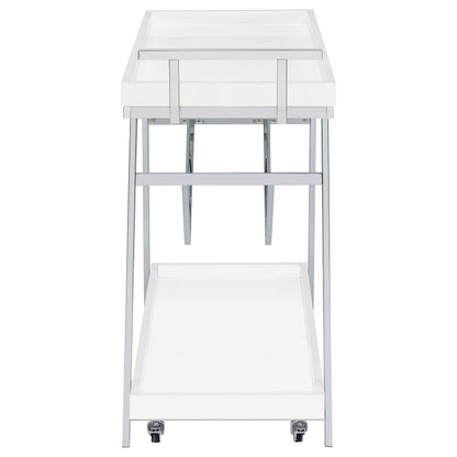 Kinney 2-tier Bar Cart with Storage Drawer White High Gloss and Chrome