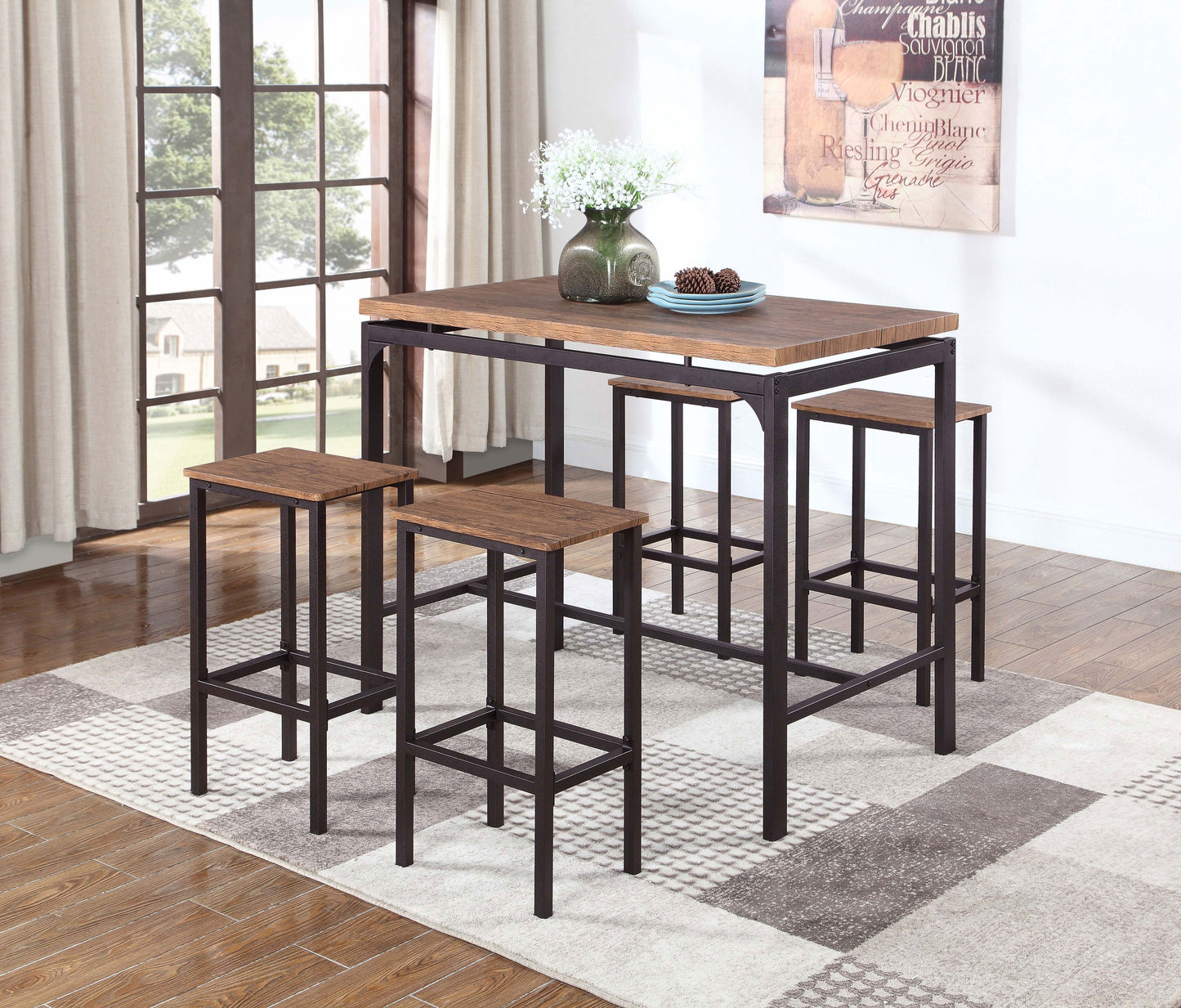 Santana  Pub Height Bar Table Set Weathered Chestnut and Black