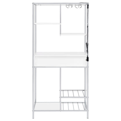 Figueroa 5-shelf Wine Cabinet with Storage Drawer White High Gloss and Chrome