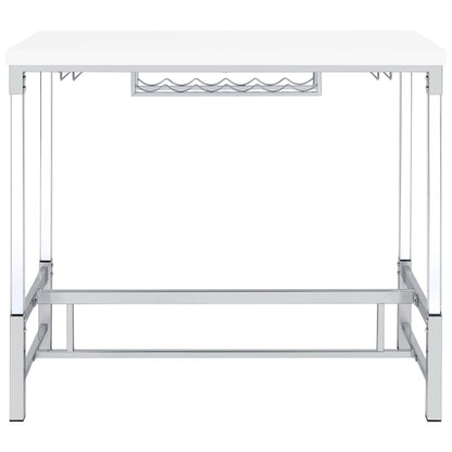 Norcrest Pub Height Bar Table with Acrylic Legs and Wine Storage White High Gloss