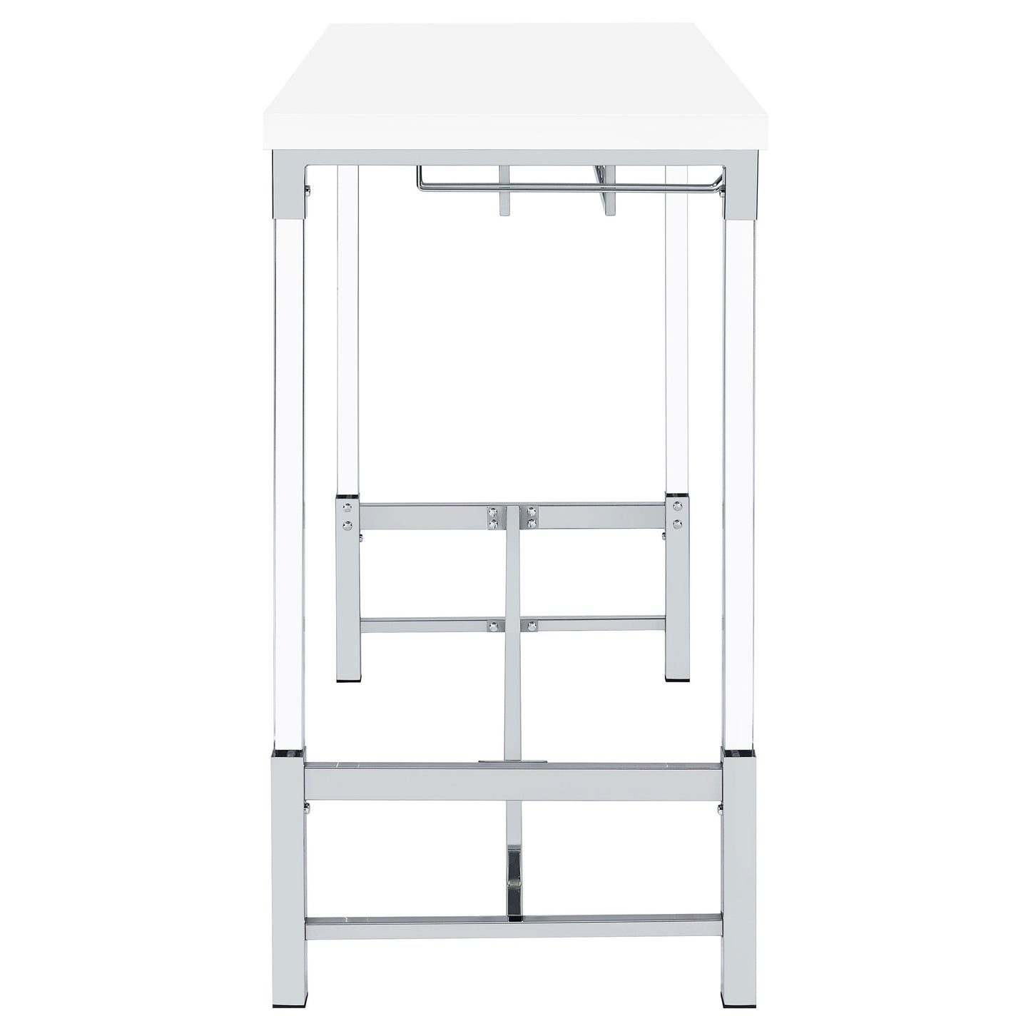 Norcrest Pub Height Bar Table with Acrylic Legs and Wine Storage White High Gloss