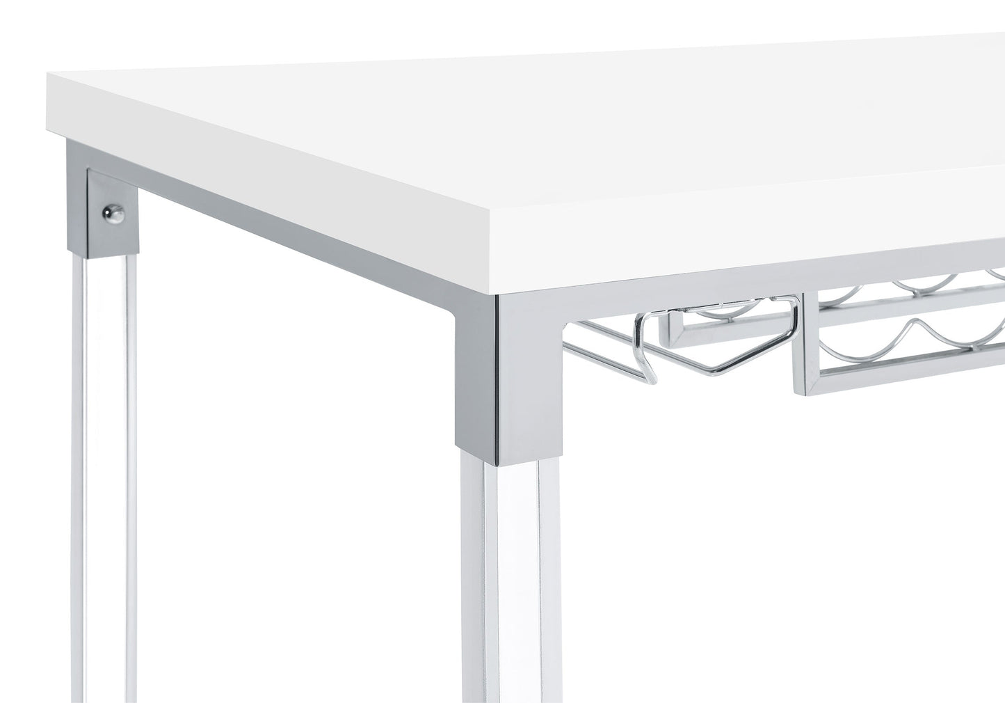 Norcrest Pub Height Bar Table with Acrylic Legs and Wine Storage White High Gloss