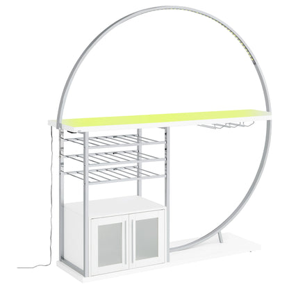 Risley 2-door Circular LED Home Bar with Wine Storage White High Gloss