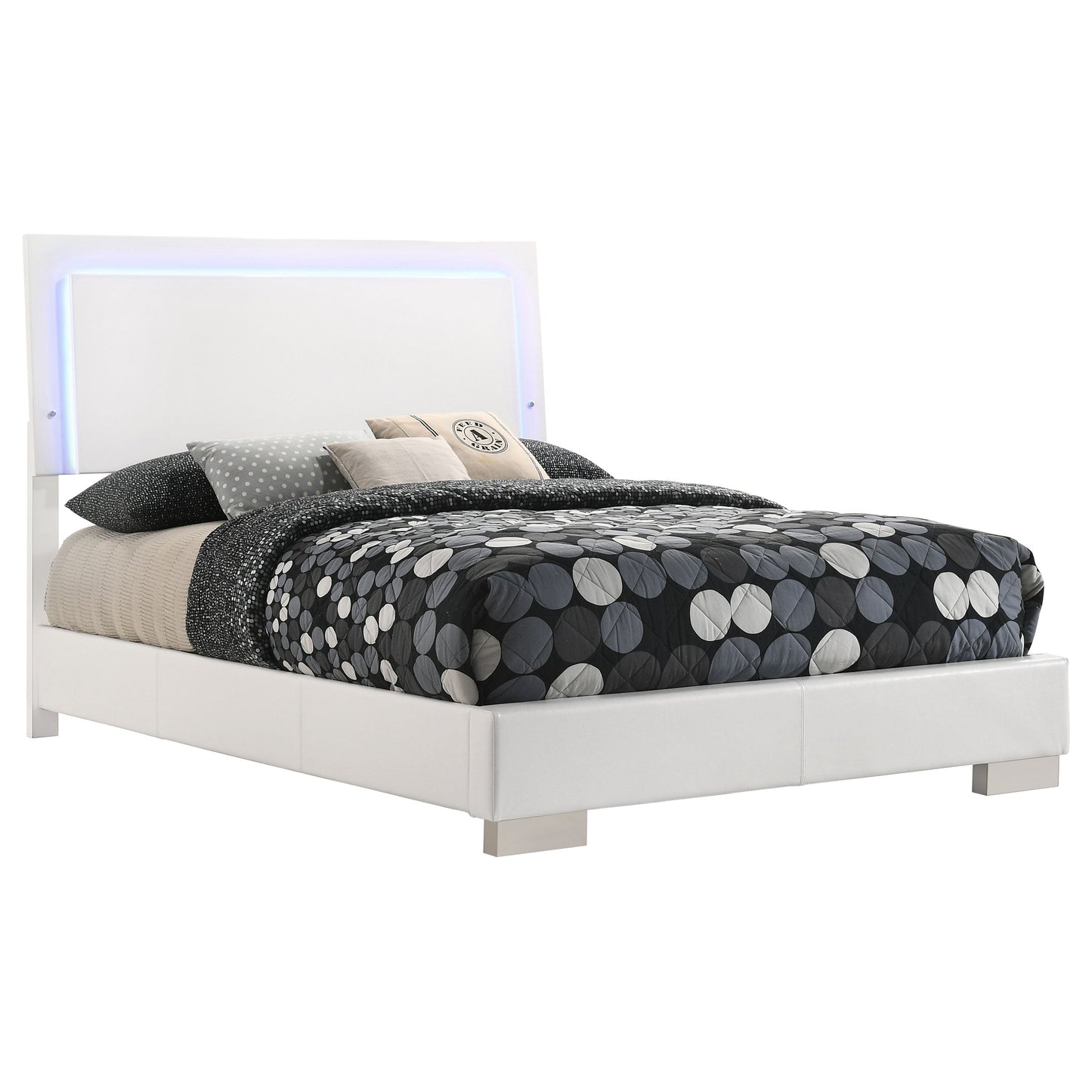 Felicity  Panel Bed with LED Lighting Glossy White