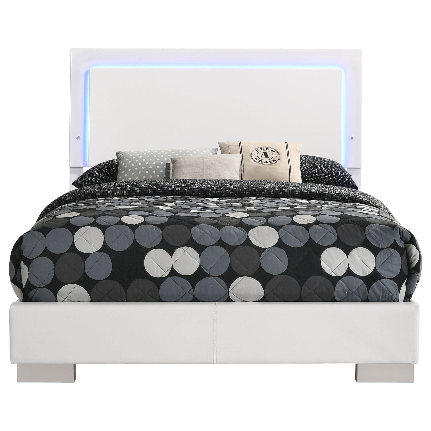 Felicity  Panel Bed with LED Lighting Glossy White