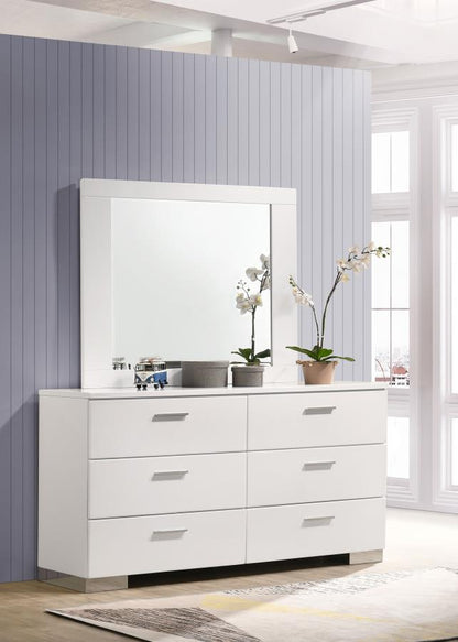 Felicity 6-drawer Wood Dresser with Mirror White High Gloss