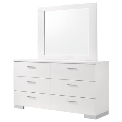 Felicity 6-drawer Wood Dresser with Mirror White High Gloss