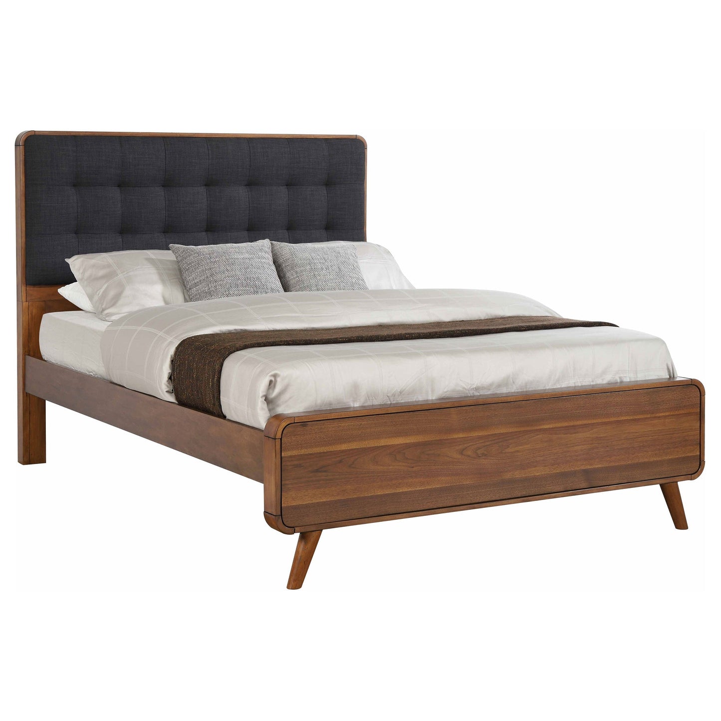 Robyn  Bed with Upholstered Headboard Dark Walnut