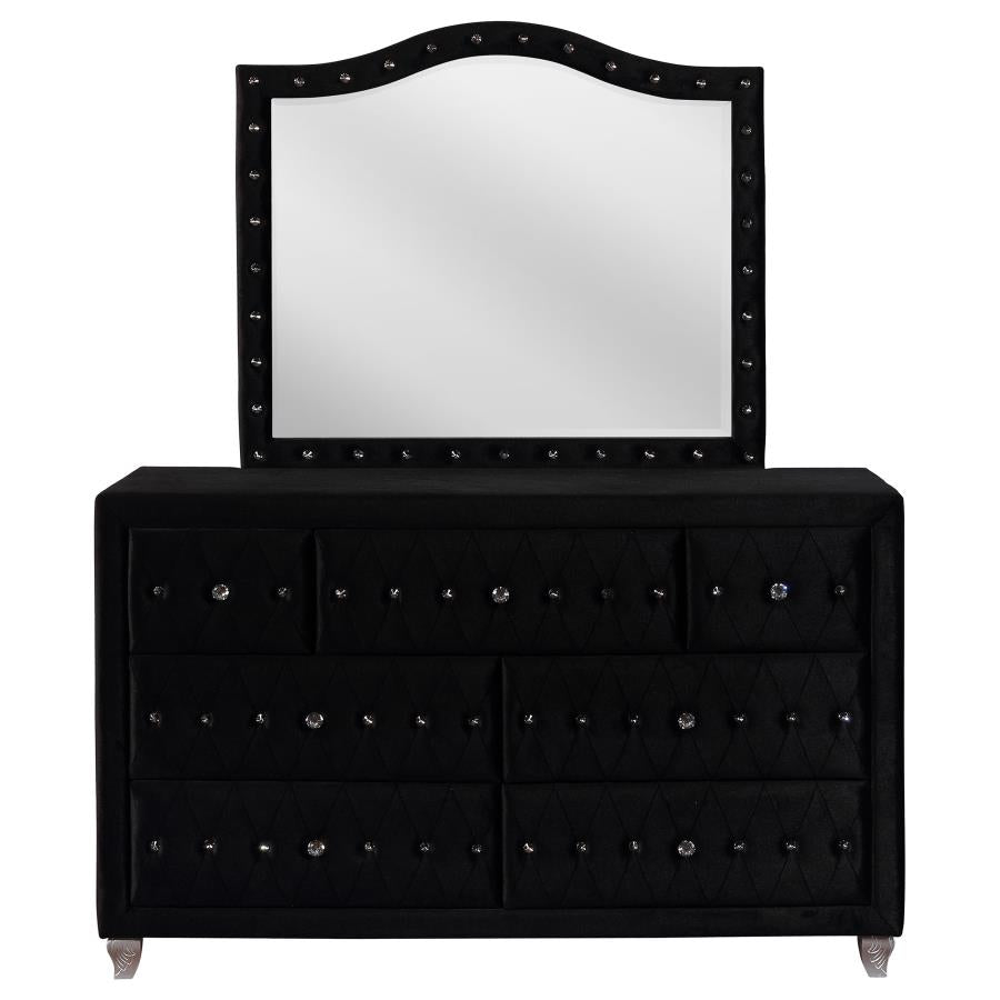 Deanna 7-drawer Upholstered Dresser with Mirror Black