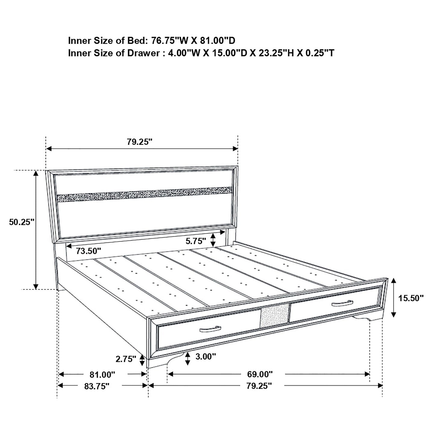 Miranda  2-drawer Storage Bed Black