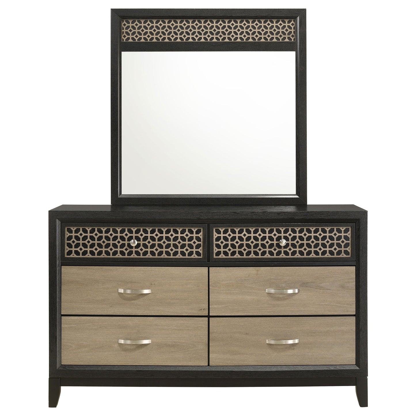 Valencia 6-drawer Dresser with Mirror Light Brown and Black