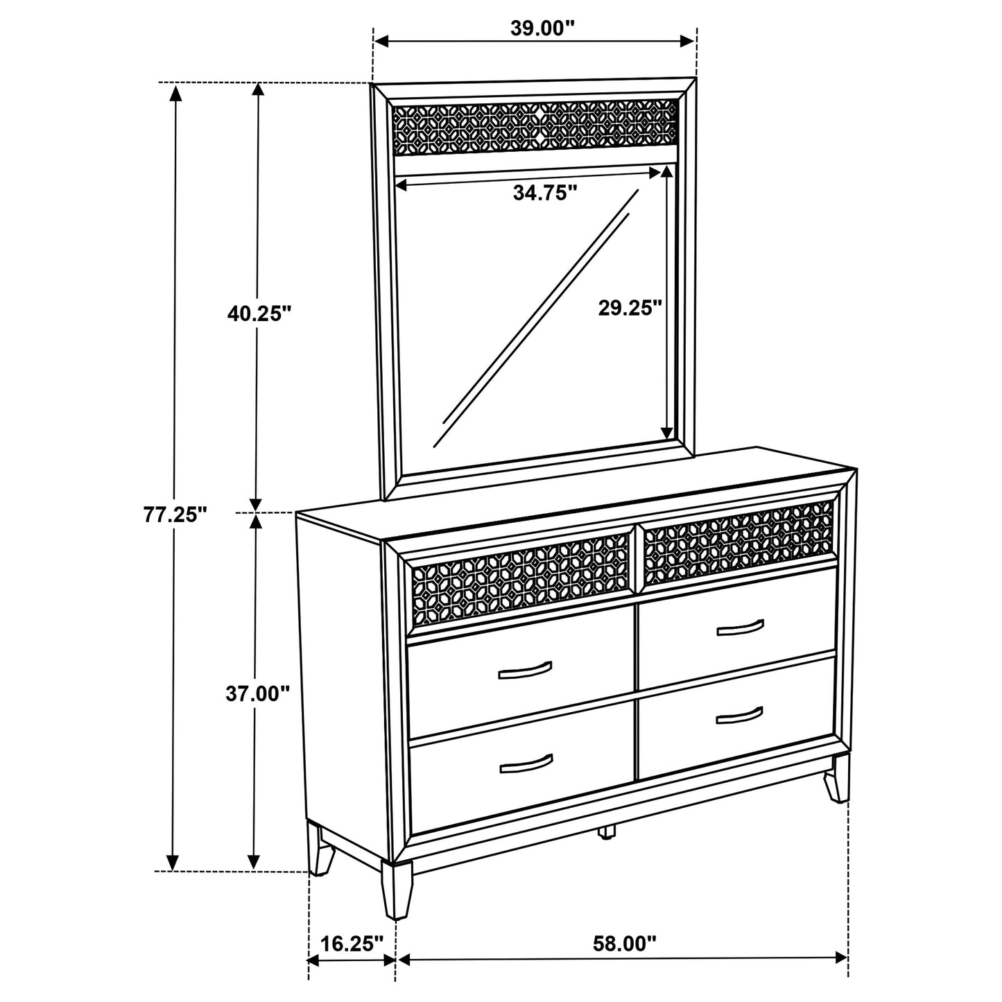 Valencia 6-drawer Dresser with Mirror Light Brown and Black