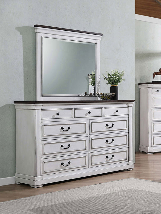 Hillcrest 9-drawer Dresser with Mirror Dark Rum and White