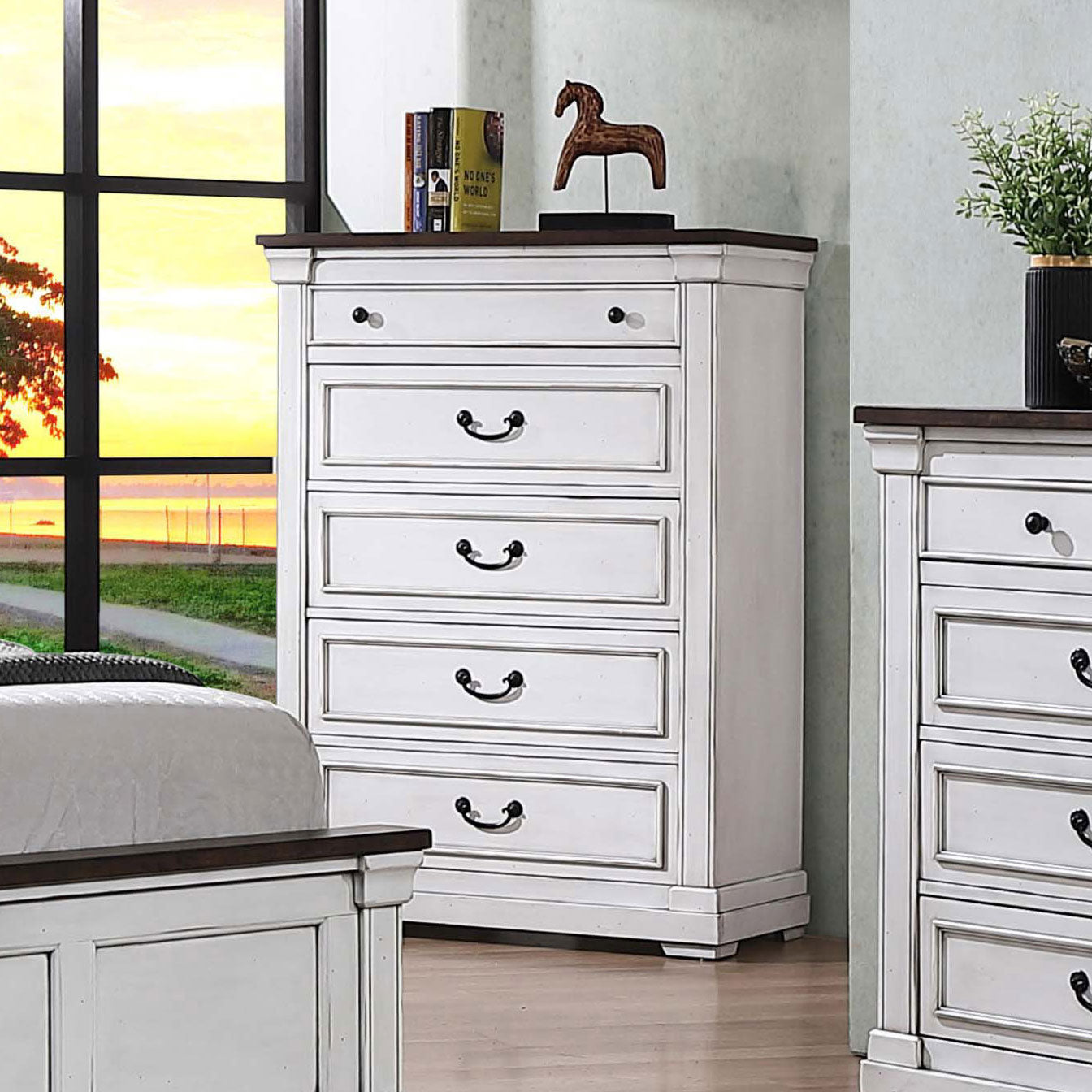 Hillcrest 5-drawer Chest Dark Rum and White