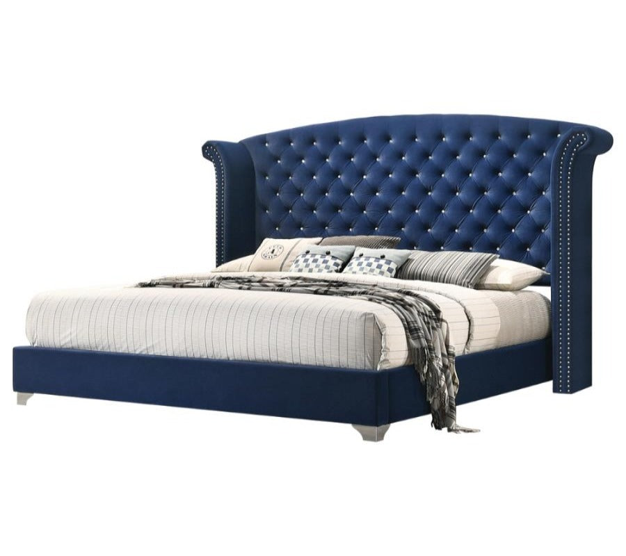 Melody 4-piece Eastern King Tufted Upholstered Bedroom Set Pacific Blue