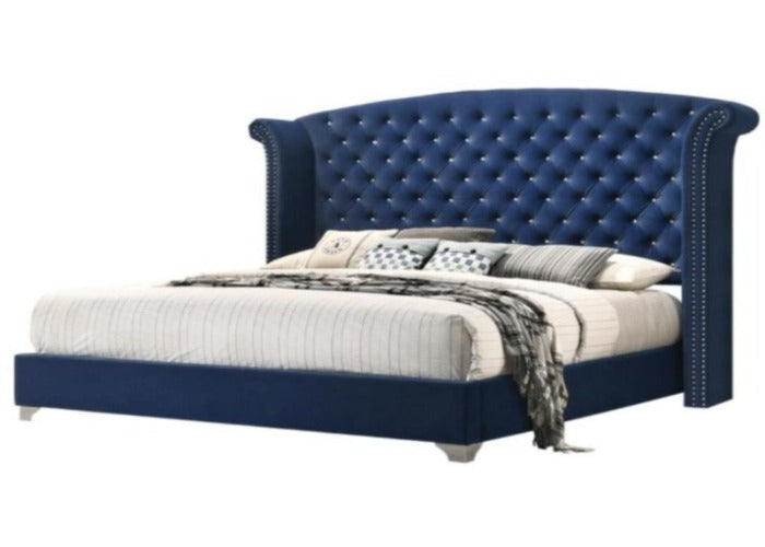Melody Queen Wingback Upholstered Bed Pacific Blue