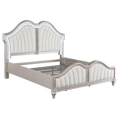 Evangeline  Upholstered Platform  Bedroom Set Ivory and Silver Oak