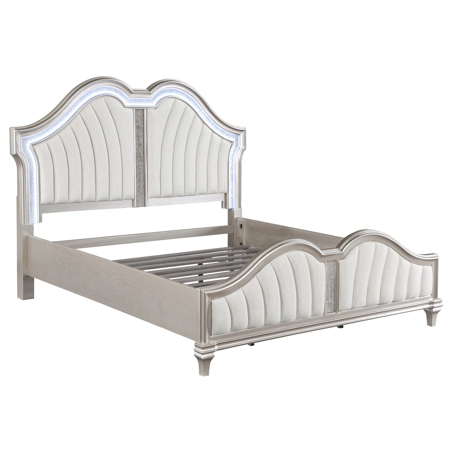 Evangeline Tufted Upholstered Platform  Bed Ivory and Silver Oak