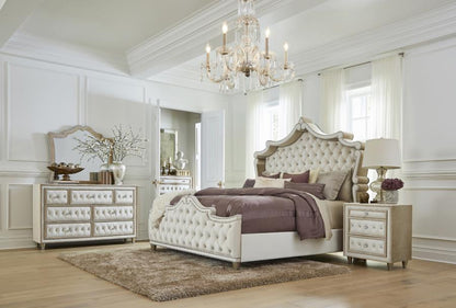 Antonette Upholstered Tufted Bedroom Set Ivory and Camel