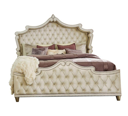 Antonette Upholstered Tufted Bedroom Set Ivory and Camel