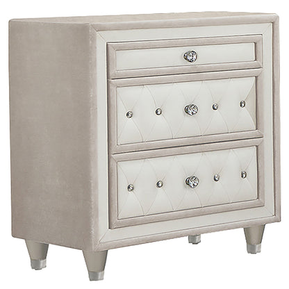 Antonella 3-drawer Upholstered Nightstand Ivory and Camel