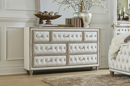 Antonette Upholstered Tufted Bedroom Set Ivory and Camel