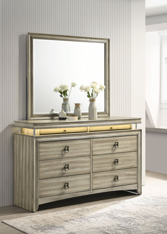 Giselle 8-drawer Bedroom Dresser with Mirror with LED Rustic Beige