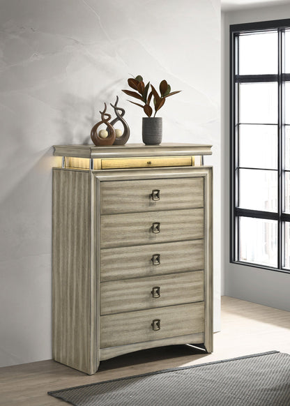 Giselle 6-drawer Bedroom Chest with LED Rustic Beige