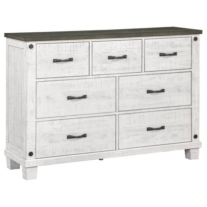 Lilith 7-drawer Dresser with Mirror Distressed Grey and White