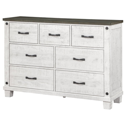 Lilith 7-drawer Dresser with Mirror Distressed Grey and White