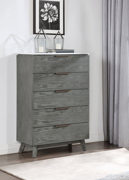 Nathan 5-drawer Chest White Marble and Grey