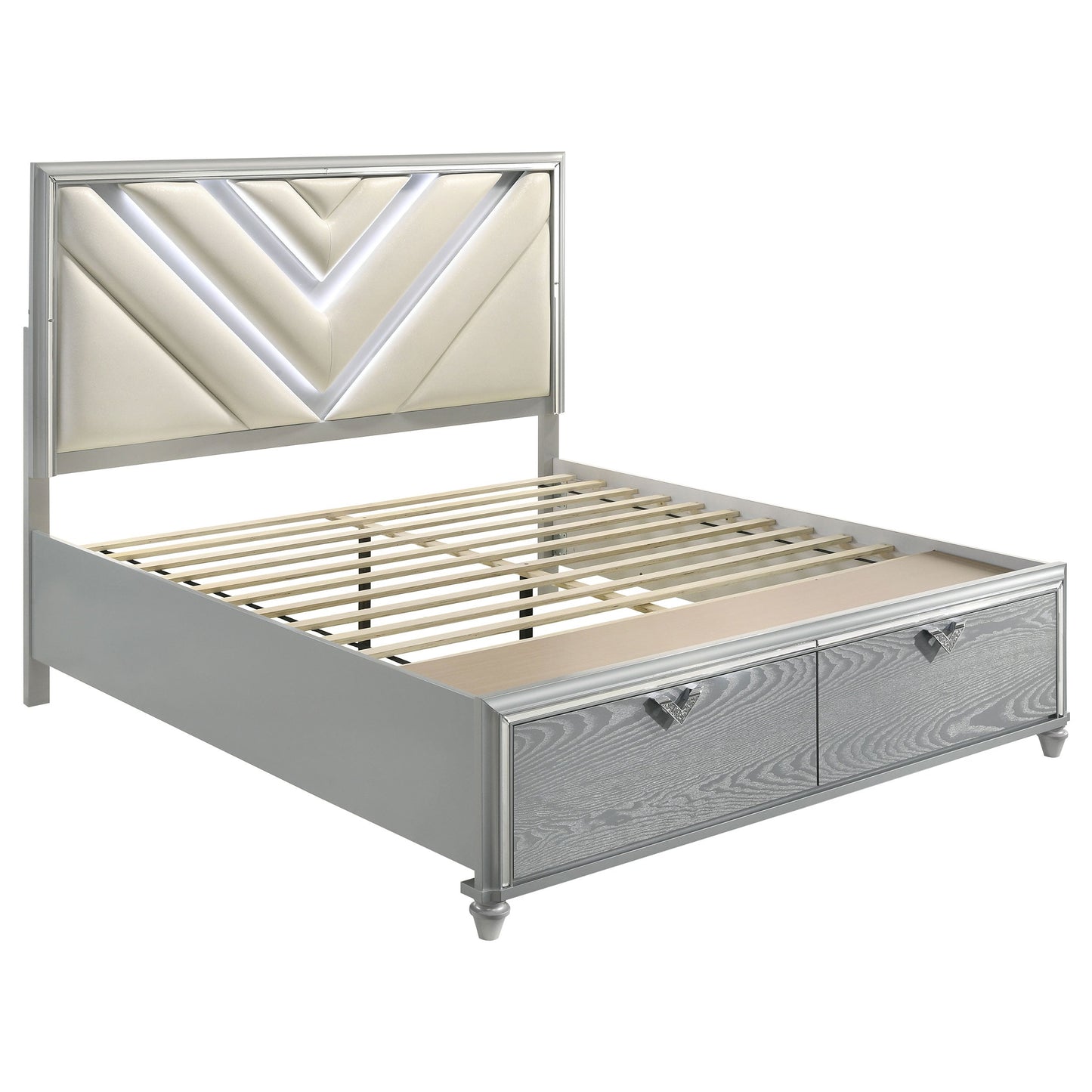 Veronica  Platform Storage Bed with Upholstered LED Headboard Light Silver