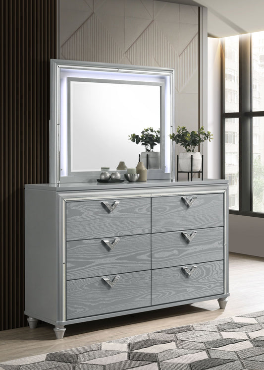 Veronica 6-drawer Bedroom Dresser with Mirror Light Silver